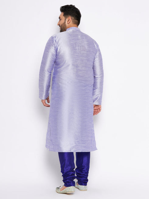 Jashvi Men's Plus Size Lavender Silk Blend Kurta And Blue Pyjama Set